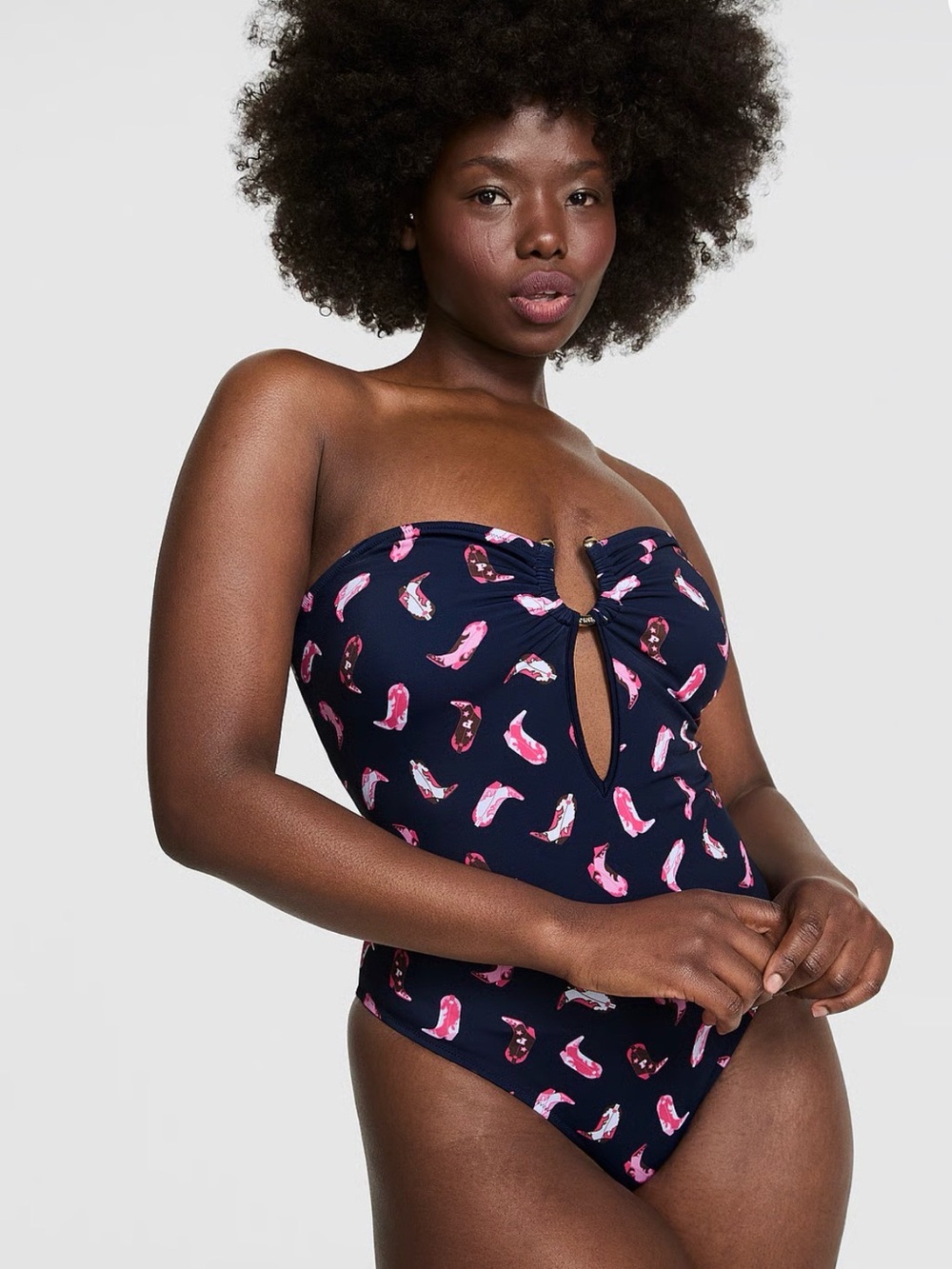 NWT✨ PINK by VS Cowboy Boot Navy & Pink One-Piece Swimsuit- Cheeky Back 👢 ☀️ 🌊